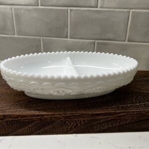 Vintage Milk Glass Grape Divided Dish